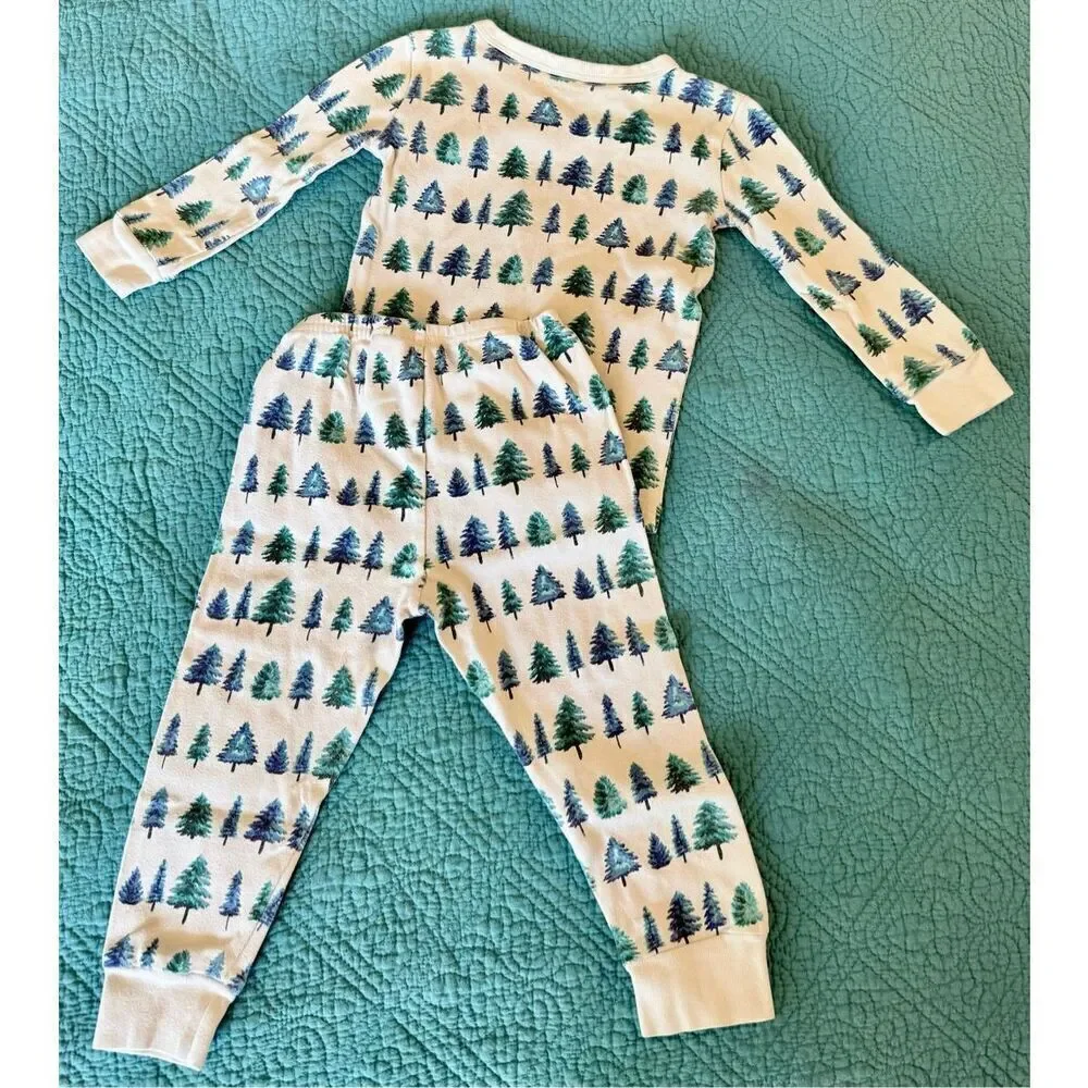 Janie & Jack Good Night Pine Tree Forest Print 2 Piece Toddler Pajama Set 2T